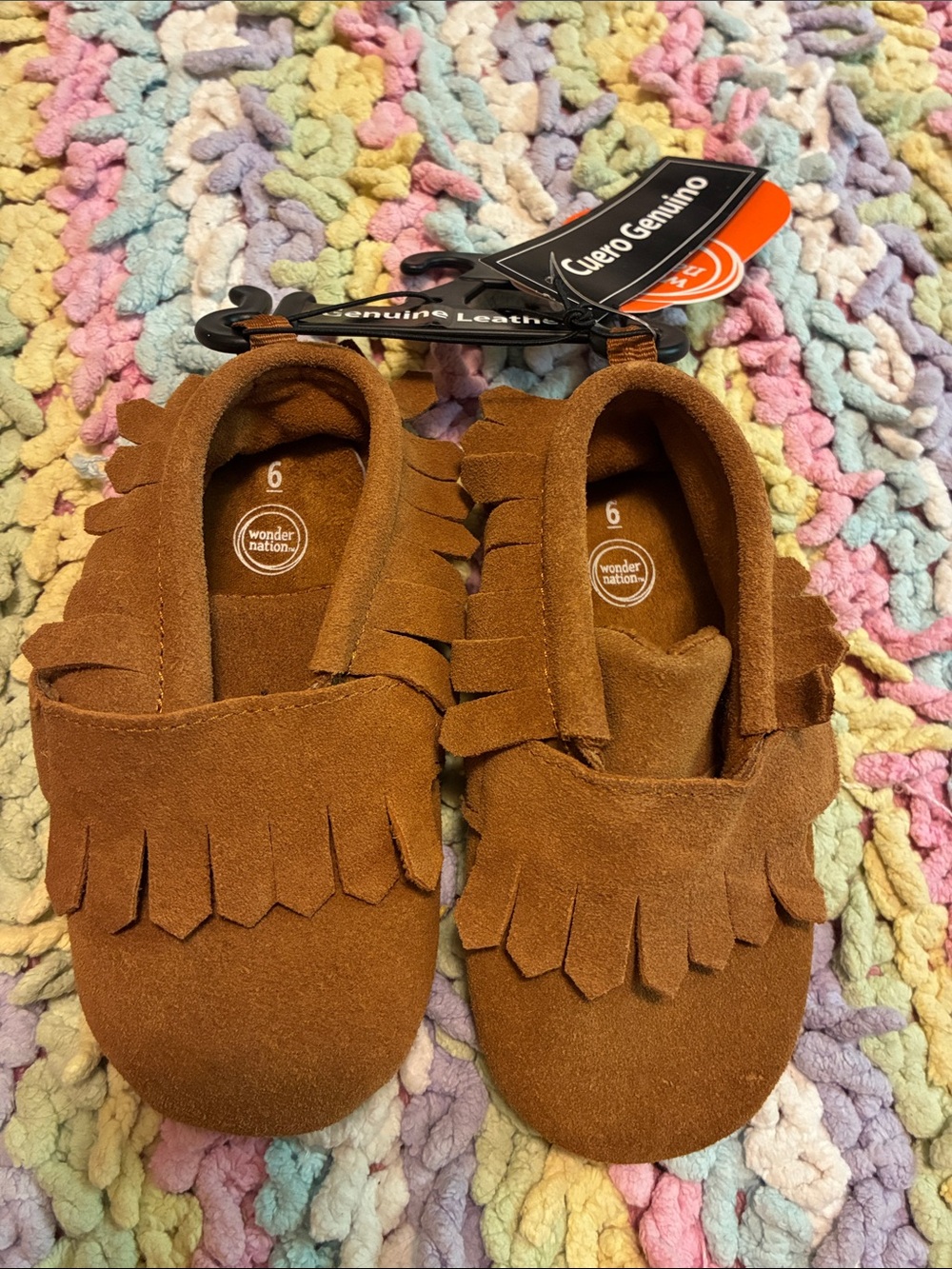 wonder nation Brown Suede Fringe Kids Moccasins